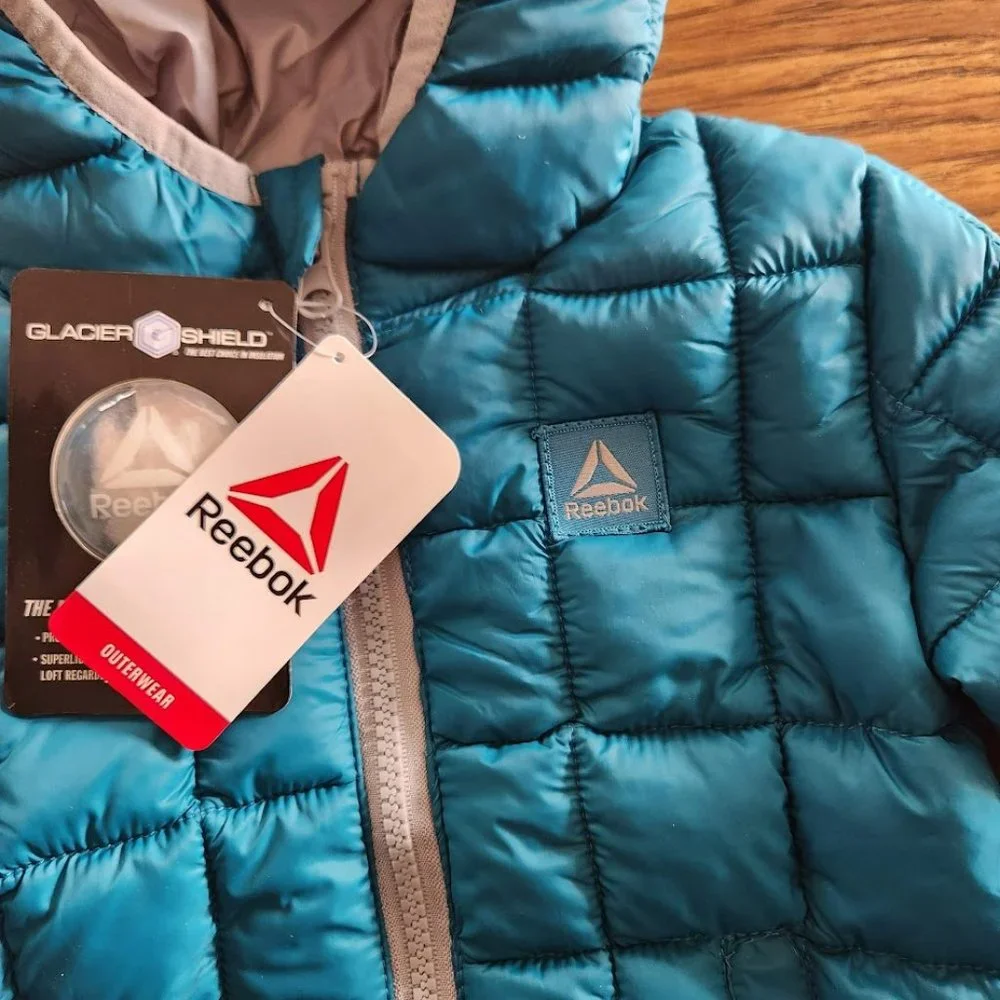 Reebok 18M Teal Blue Puffer Jacket Zipper 18 months NEW Easter Basket Gift NWT B